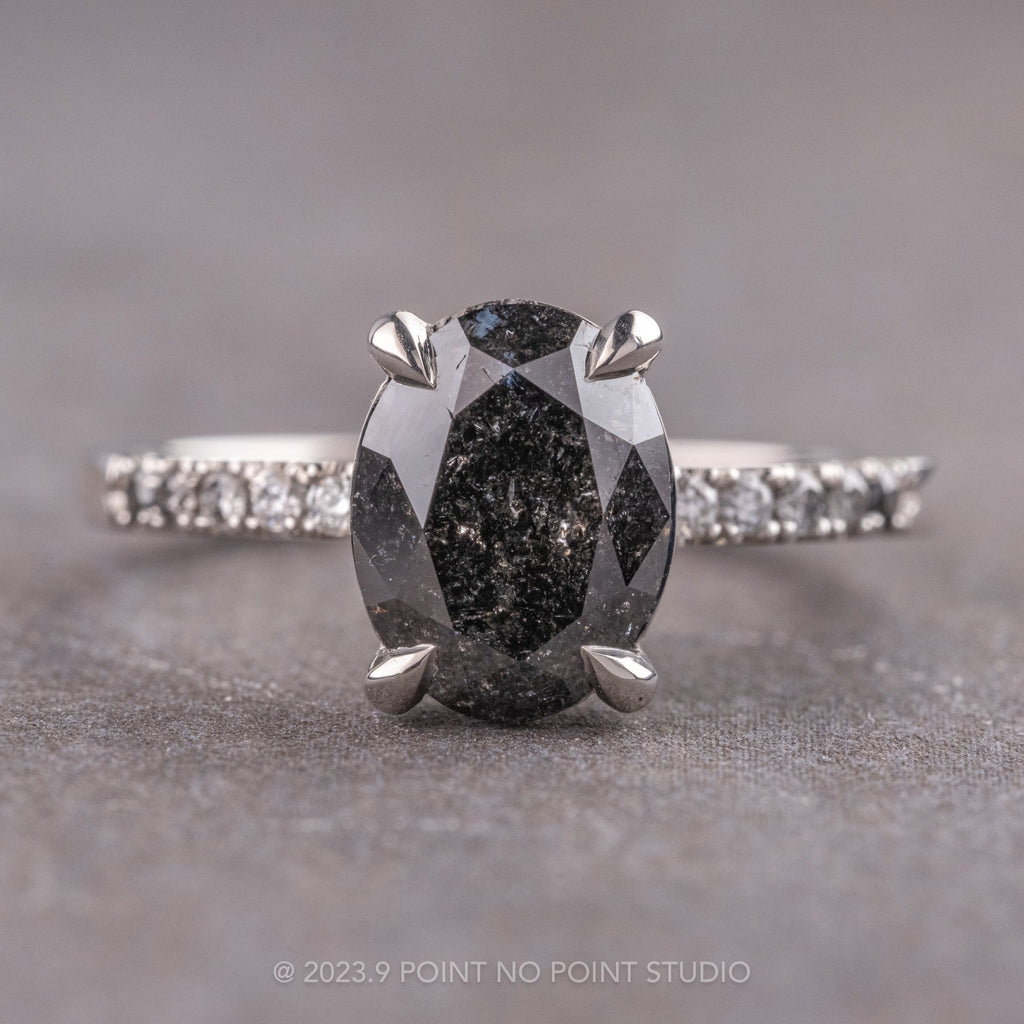 White Gold Ring Black Solitaire Ring Natural Black Diamond Ring