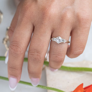 1.23 Carat Salt and Pepper Hexagon Diamond Engagement Ring, Dahlia Setting, 14K Rose Gold
