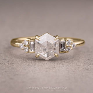 1.23 Carat Salt and Pepper Hexagon Diamond Engagement Ring, Dahlia Setting, 14K Yellow Gold