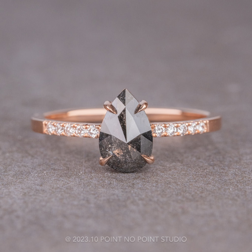 Black Speckled Diamond Engagement Ring, Point No Point Studio