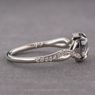 1.57 Carat Black Speckled Oval Diamond Engagement Ring, Wisteria Setting, Platinum