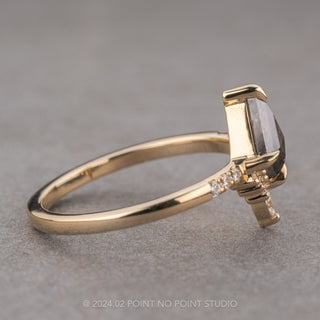 1.23 Carat Black Speckled Kite Diamond Engagement Ring, Avaline Setting, 14K Yellow Gold