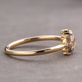 .76 Carat Salt and Pepper Pear Diamond Engagement Ring, Apollo Setting, 14k Yellow Gold