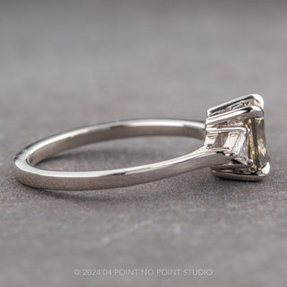 1.28 Carat Fancy Grey Emerald Shaped Diamond Engagement Ring, Lea Setting, Platinum