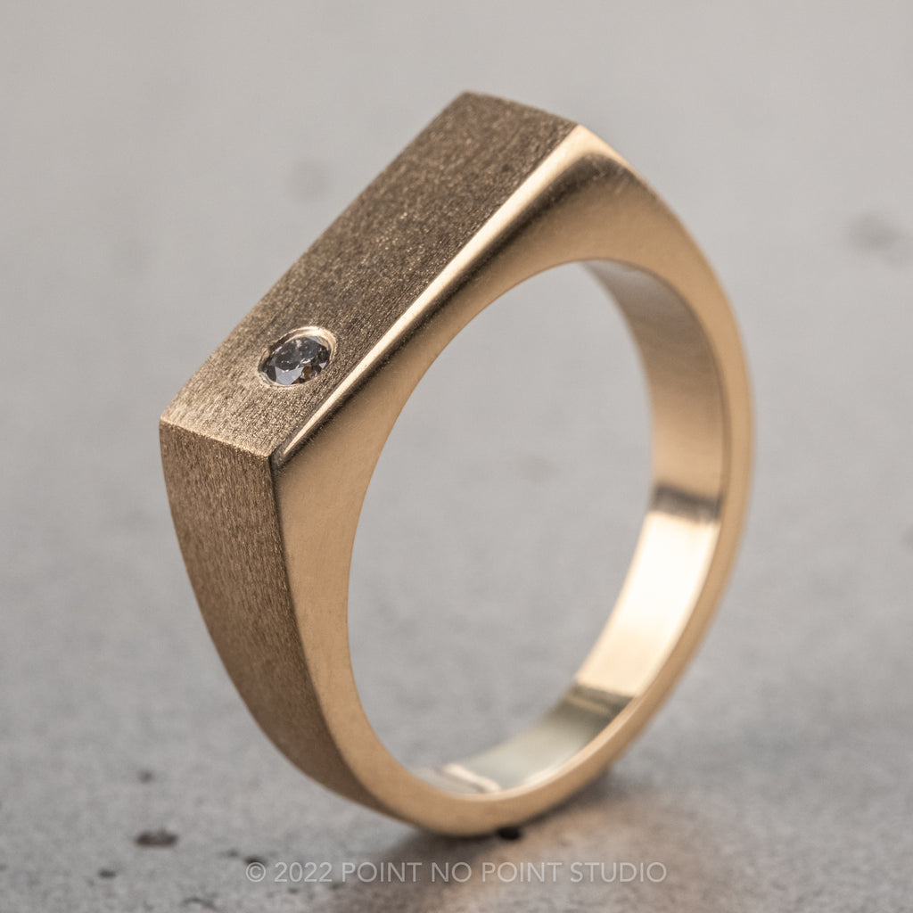 Salt and Pepper Round Diamond Men's Signet Ring – Point No Point