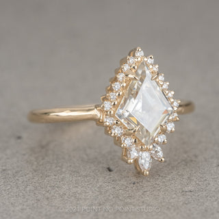 Kite Moissanite and Diamond Engagement Ring, Cleo Halo Setting, 14K Yellow Gold
