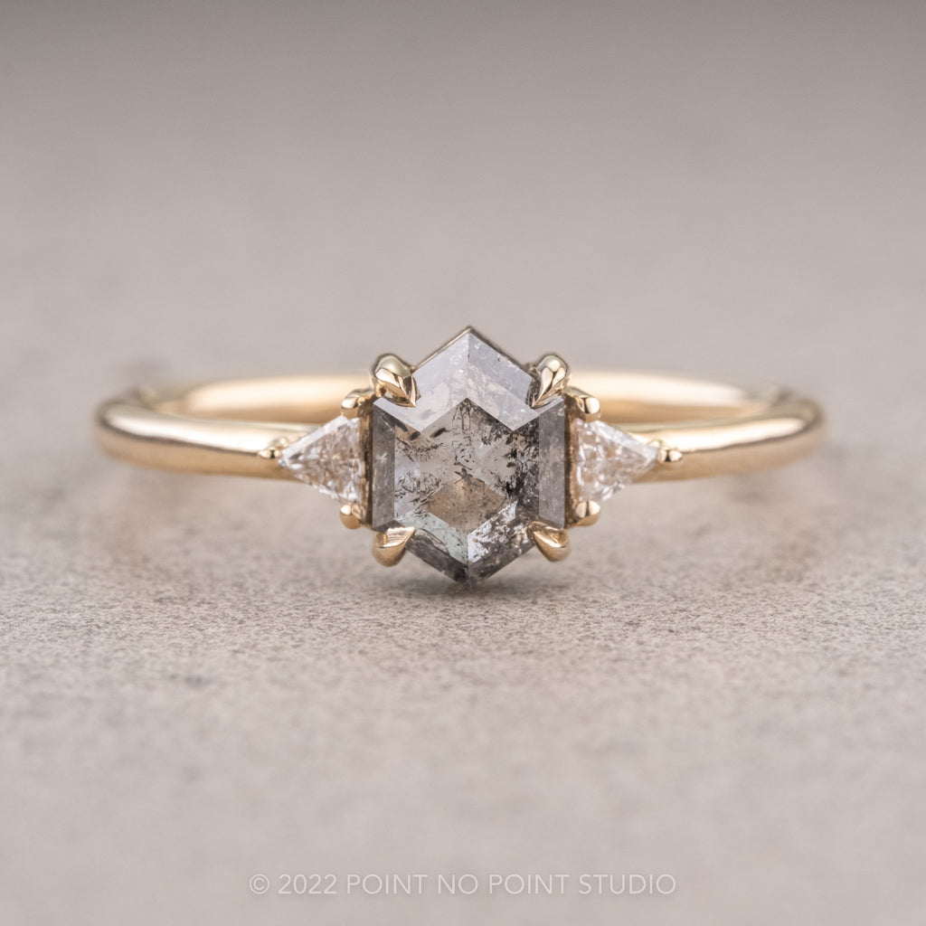 Salt & Pepper Hexagon Diamond Engagement Ring – Point No Point Studio