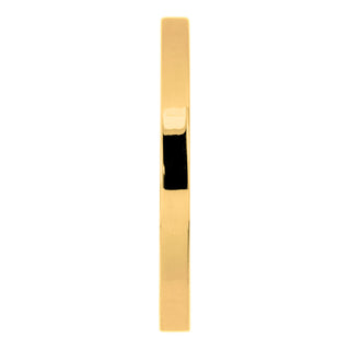 Close-up image of a 14k Yellow Gold Rectangle Wedding Band, with its 2mm width and 1.7mm thickness, highlighting its smooth polished texture