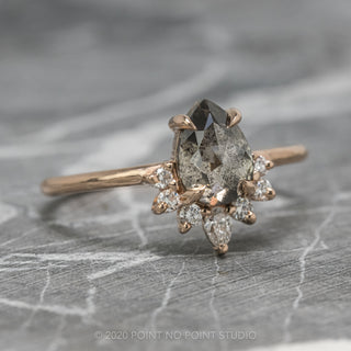 1.13 Carat Salt and Pepper Pear Diamond Engagement Ring, Ava Setting, 14k Rose Gold