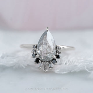2.93 Carat Salt and Pepper Pear Diamond Engagement Ring, Ombre Wren Setting, 14K White Gold