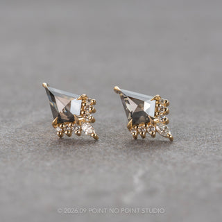 .61tcw Salt and Pepper Kite Diamond Studs, Ava Setting, 14k Yellow Gold Earrings