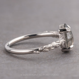 1.52 Carat Salt and Pepper Pear Diamond Engagement Ring, Pixie Setting, Platinum