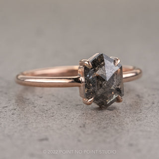 1.60 Carat Salt and Pepper Hexagon Diamond Engagement Ring, Jane Setting, 14k Rose Gold