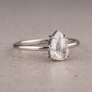 .88 Carat Salt and Pepper Pear Diamond Engagement Ring, Jane Setting, 14K White Gold