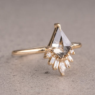 1.24 Carat Canadian Salt and Pepper Kite Diamond Engagement Ring, Wren Setting, 14K Yellow Gold