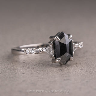 1.53 Carat Black Hexagon Diamond Engagement Ring, Eliza Setting, 14K White Gold