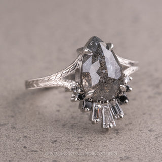 2.16 Carat Salt and Pepper Pear Diamond Engagement Ring, Ombre Wren Setting, Platinum