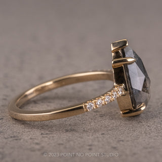 3.59 Carat Black Speckled Pear Diamond Engagement Ring, Jules Setting,14k Yellow Gold