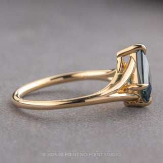 1.98 Carat Blue Kite Sapphire Engagement Ring, Split Shank Jane Setting, 14K Yellow Gold