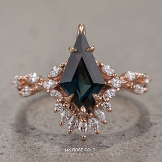 1.63 Carat Teal Kite Sapphire and Diamond Engagement Ring, Quinnie Setting