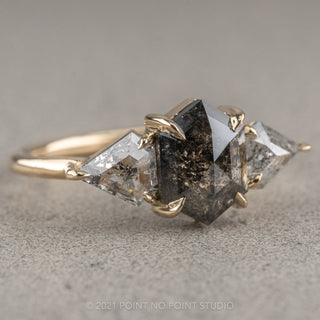 2.40 Carat Black Speckled Hexagon Diamond Engagement Ring, Zoe Setting, 14K Yellow Gold