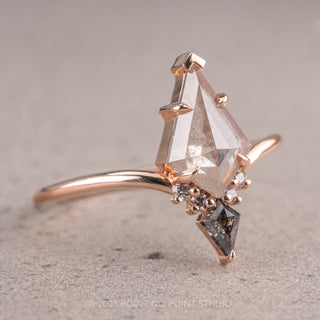 1.39 Carat Salt and Pepper Kite Diamond Engagement Ring, Charlie Setting, 14K Rose Gold