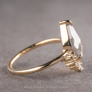 2.81 Carat Salt and Pepper Pear Diamond Engagement Ring, Wren Setting, 14K Yellow Gold