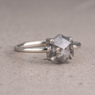 .98 Carat Salt and Pepper Hexagon Diamond Engagement Ring, Jane Setting, 14K White Gold