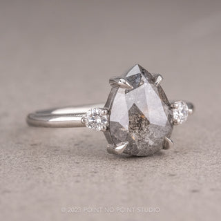 2.05 Carat Salt and Pepper Pear Diamond Engagement Ring, Zoe Setting, 14K White Gold