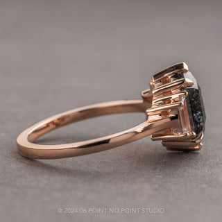 2.18 Carat Black Speckled Hexagon Diamond Engagement Ring, Lea Setting, 14K Rose Gold