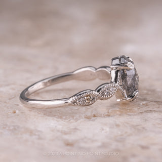 1.95 Carat Salt and Pepper Oval Diamond Engagement Ring, Winter Setting, Platinum