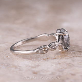 1.95 Carat Salt and Pepper Oval Diamond Engagement Ring, Winter Setting, 14k White Gold