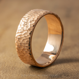 8mm 14k Peach Gold Mens Wedding Band, Leopard Print Hammered Matte