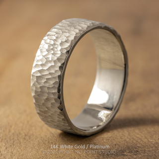 8mm Mens Wedding Band, Leopard Print Hammered Matte men's wedding band, Point No Point Studio. Eco-friendly, Recycled Metals, Conflict Free.