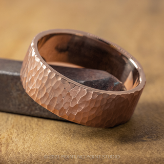 8mm Comfort Fit, 14k Rose Gold Mens Wedding Band, Leopard Print Hammered Matte