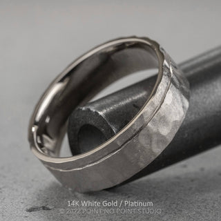 6mm Asymmetrical Notch Mens Wedding Band, Hammered Matte men's wedding band, Point No Point Studio. Eco-friendly, Recycled Metals, Conflict Free.