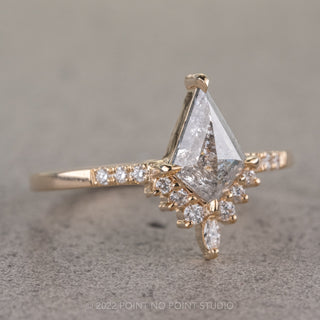 .98 Carat Salt and Pepper Kite Diamond Engagement Ring, Avaline Setting, 14K Yellow Gold