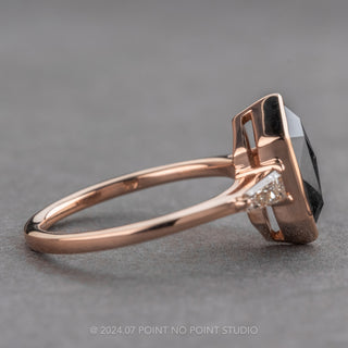 2.67 Carat Black Speckled Hexagon Diamond Engagement Ring, Bezel Zoe Setting, 14k Rose Gold