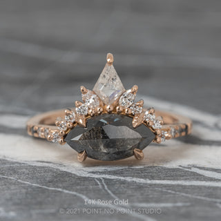 1.89 Carat Black Speckled Marquise Diamond Engagement Ring, Ombre Avaline Setting
