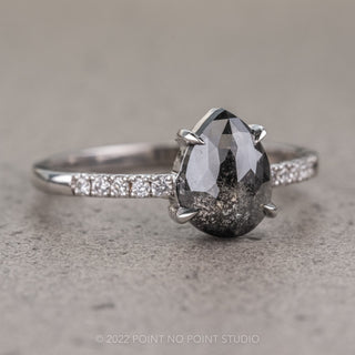 1.31 Carat Salt and Pepper Pear Diamond Engagement Ring, Jules Setting, 14K White Gold