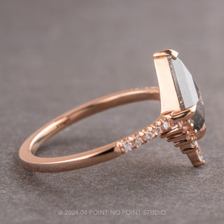 1.23 Carat Black Speckled Kite Diamond Engagement Ring, Avaline Setting, 14K Rose Gold