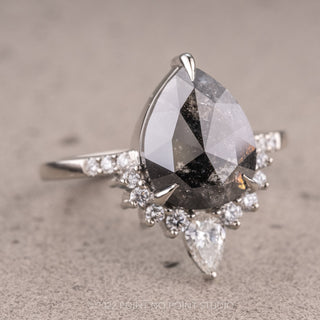 2.69 Carat Salt and Pepper Pear Diamond Engagement Ring, Avaline Setting, 14K White Gold