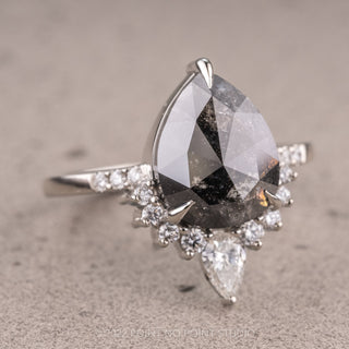2.69 Carat Salt and Pepper Pear Diamond Engagement Ring, Avaline Setting, Platinum