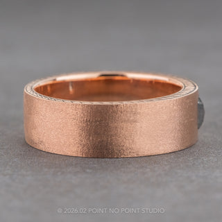 Salt and Pepper Emerald Diamond Mens Engraved Edges Wedding Band, 14K Rose Gold