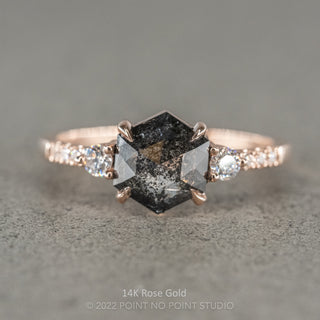 1.42 Carat Black Speckled Hexagon Diamond Engagement Ring, Eliza Setting