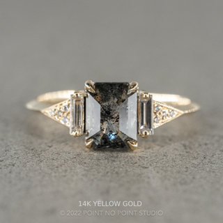 1.49 Carat Salt and Pepper Emerald Diamond Engagement Ring, Azalea Setting, Point No Point Studio. Available in a variety of metal types. Eco-friendly, Recycled Metals, Conflict Free.