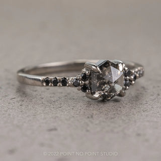 1.26 Carat Salt and Pepper Hexagon Diamond Engagement Ring, Quincy Setting, 14K White Gold