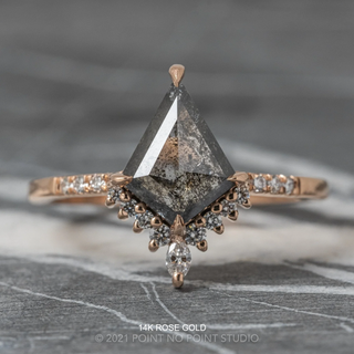 1.49 Carat Salt and Pepper Kite Diamond Engagement Ring, Avaline Setting