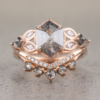 1.66 Carat Salt and Pepper Hexagon Diamond Engagement Ring, Lilac Setting, 14K Rose Gold