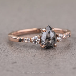 .98 Carat Salt and Pepper Pear Diamond Engagement Ring, Eliza Setting, 14K Rose Gold